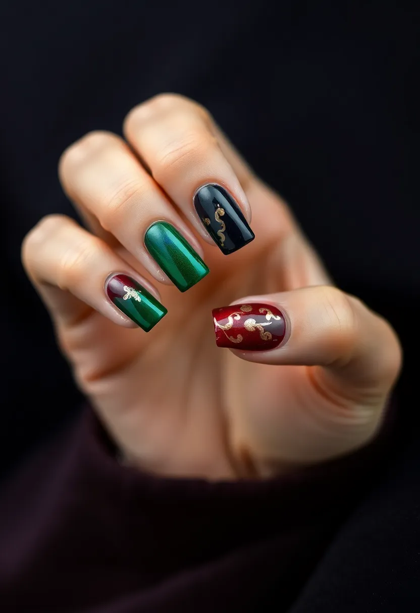 26 Modern Square Nail Design Ideas for Crisp Beauty - 12. Jewel Tones