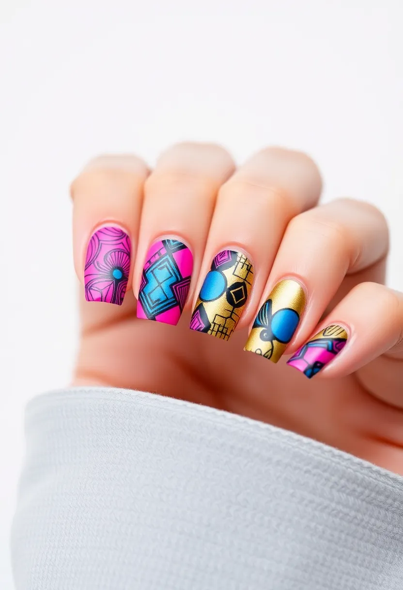 26 Modern Square Nail Design Ideas for Crisp Beauty - 16. Bold Graphics