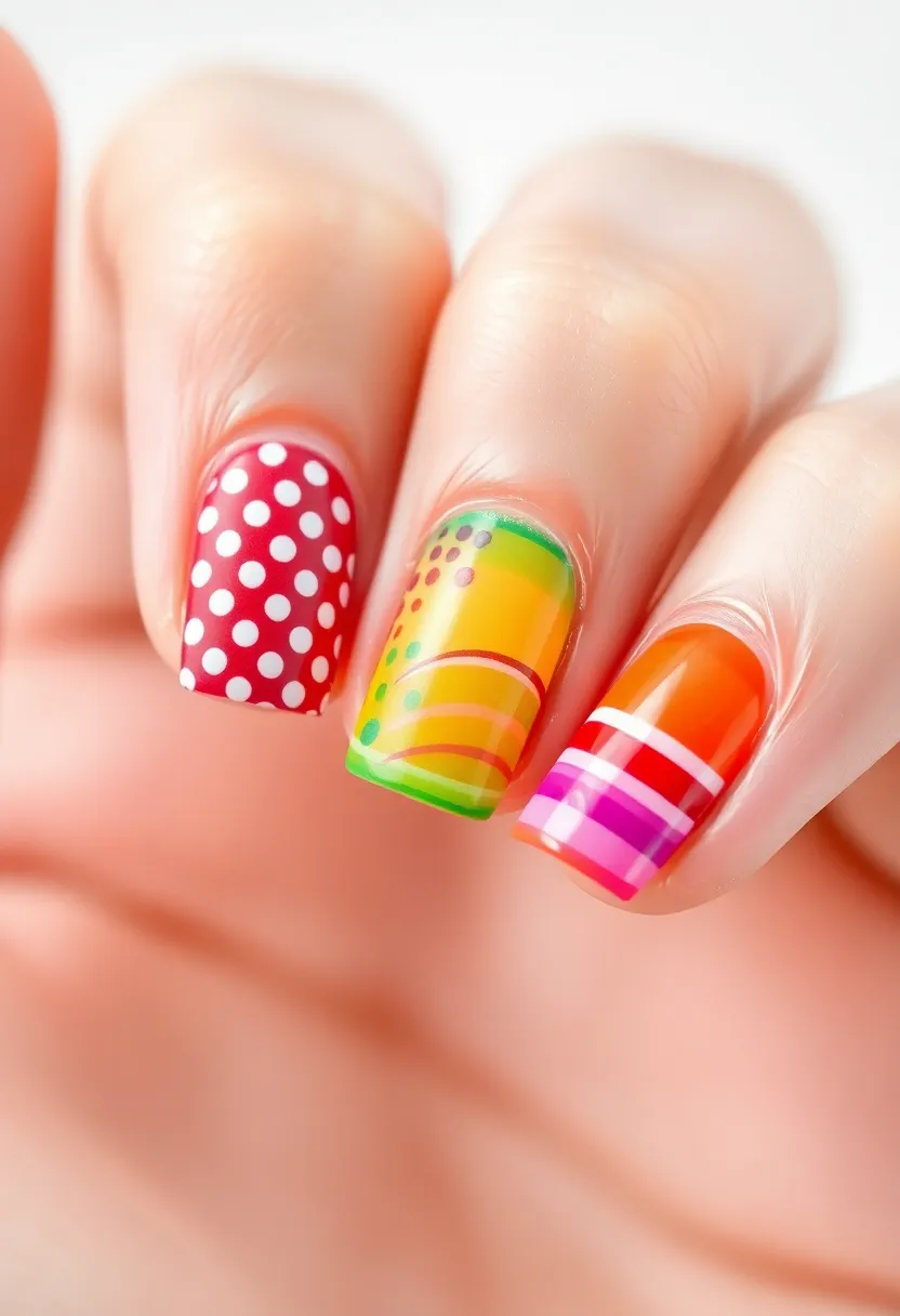 26 Modern Square Nail Design Ideas for Crisp Beauty - 19. Rainbow Brights