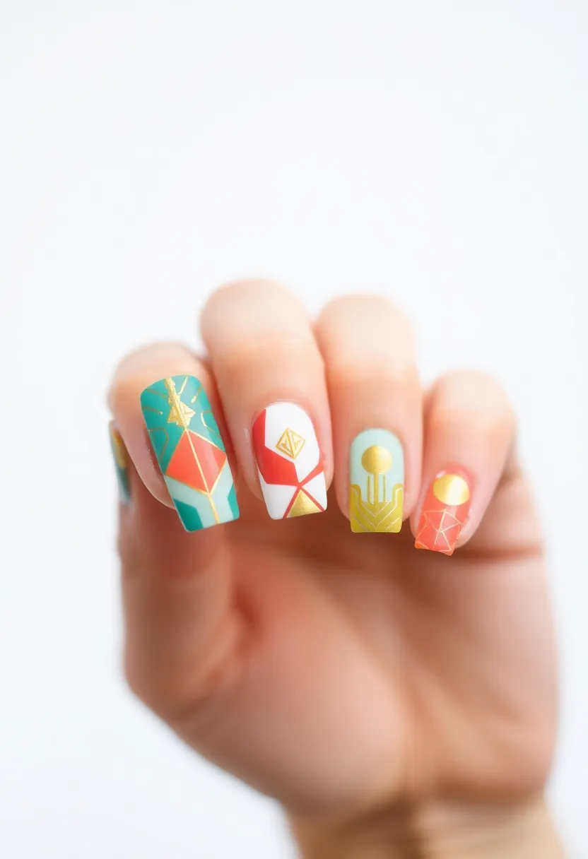 26 Modern Square Nail Design Ideas for Crisp Beauty - 2. Geometric Glam