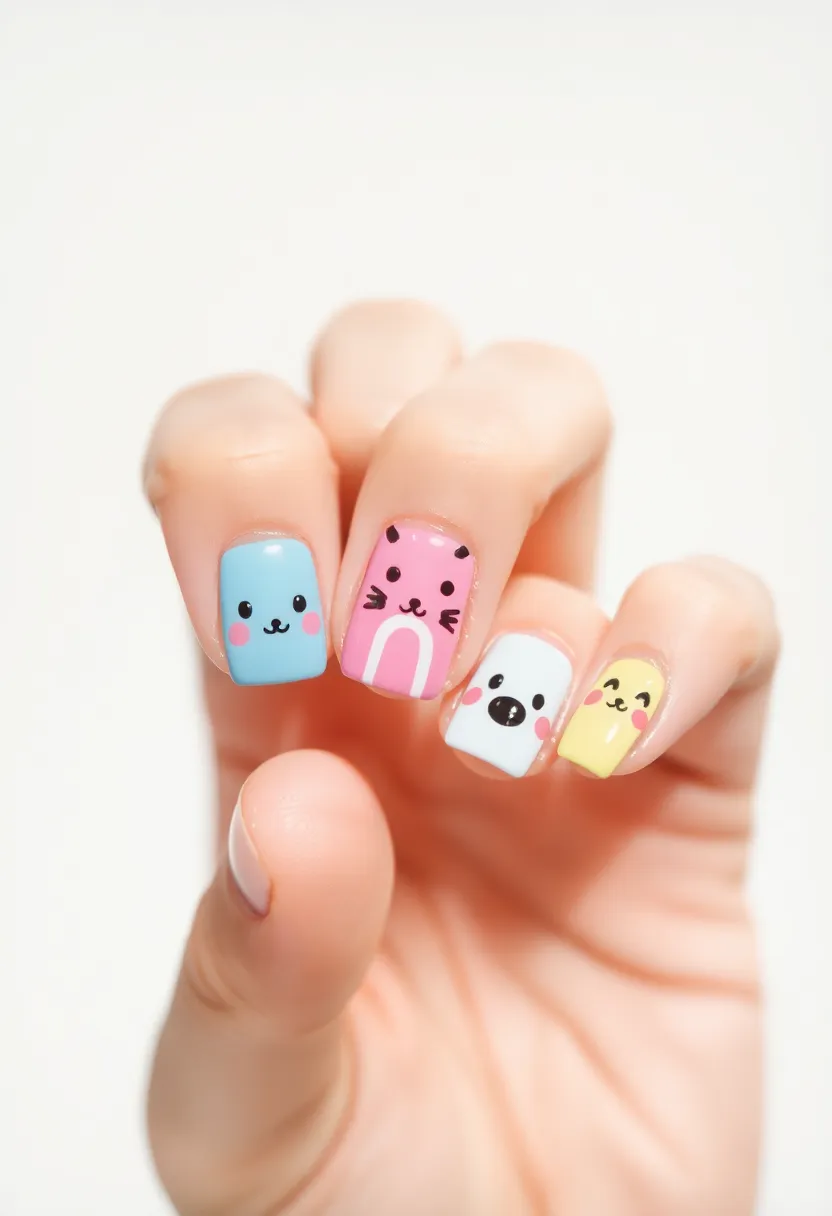 26 Modern Square Nail Design Ideas for Crisp Beauty - 21. Whimsical Characters
