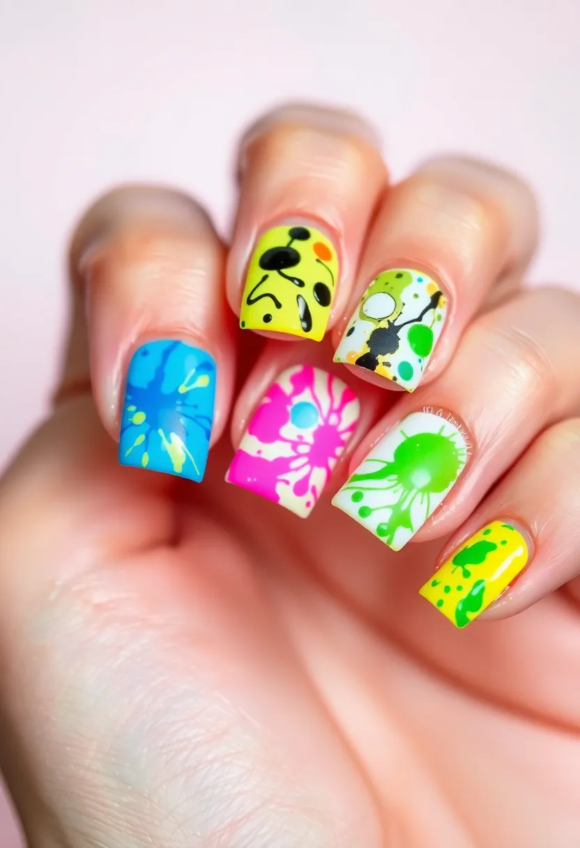 26 Modern Square Nail Design Ideas for Crisp Beauty - 24. Splatter Art
