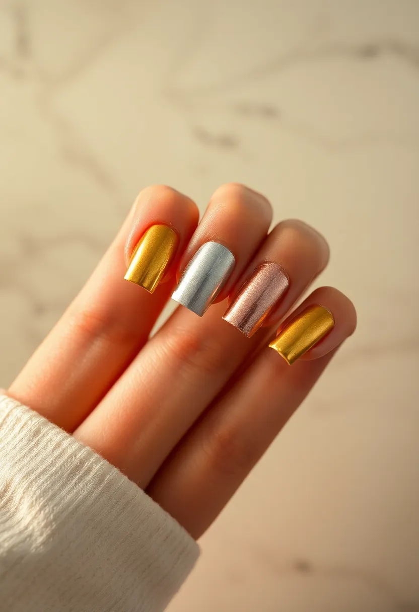 26 Modern Square Nail Design Ideas for Crisp Beauty - 6. Metallic Moods