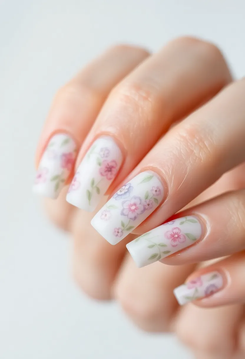 26 Modern Square Nail Design Ideas for Crisp Beauty - 9. Floral Fantasy