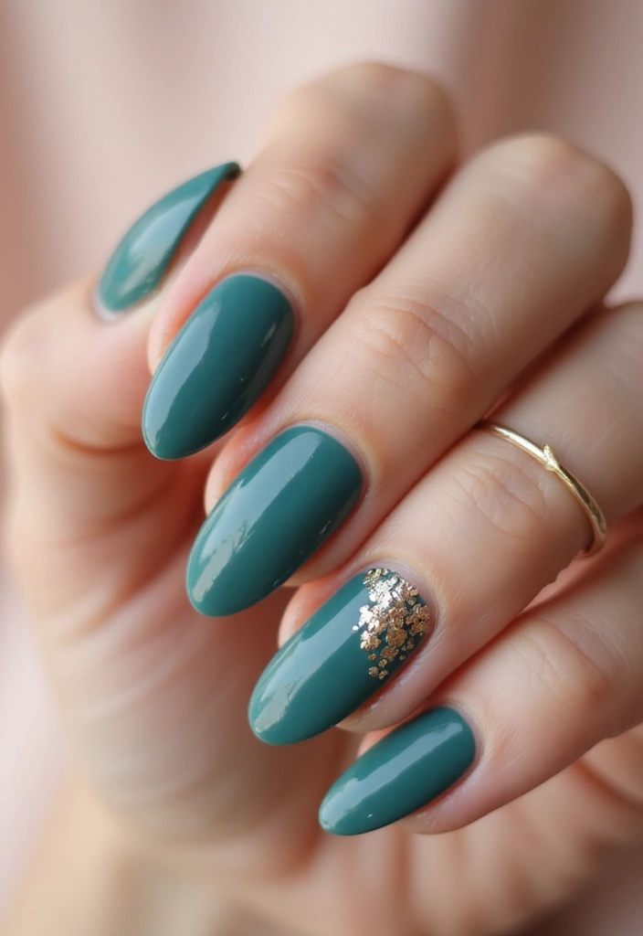 26 Simple Nail Art Design Ideas for Quick Effortless Elegance - 25. Teal and Gold Accents