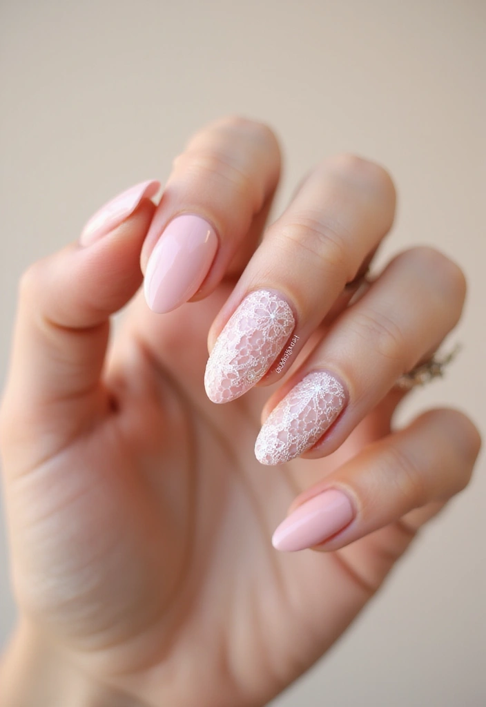 26 Soft Light Pink Nail Ideas for Gentle Elegance - 12. Delicate Lace