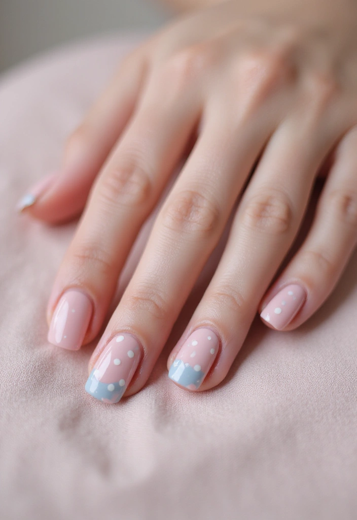 26 Soft Light Pink Nail Ideas for Gentle Elegance - 19. Classic Polka Dots