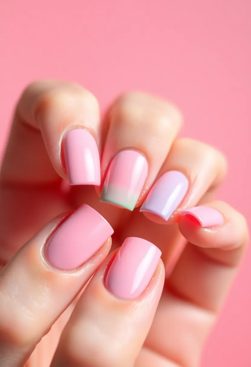 26 Soft Light Pink Nail Ideas for Gentle Elegance - 21. Soft Pink with Color Block
