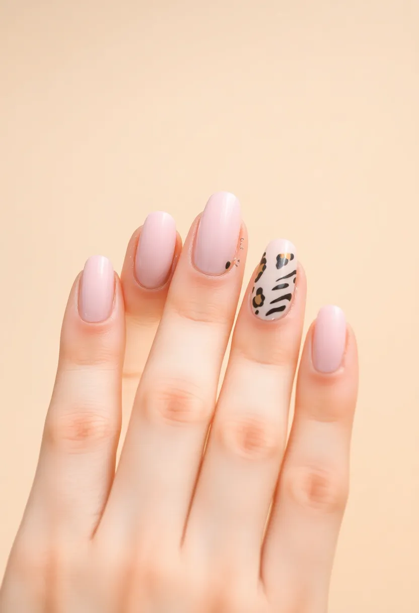26 Soft Light Pink Nail Ideas for Gentle Elegance - 22. Soft Pink Animal Print
