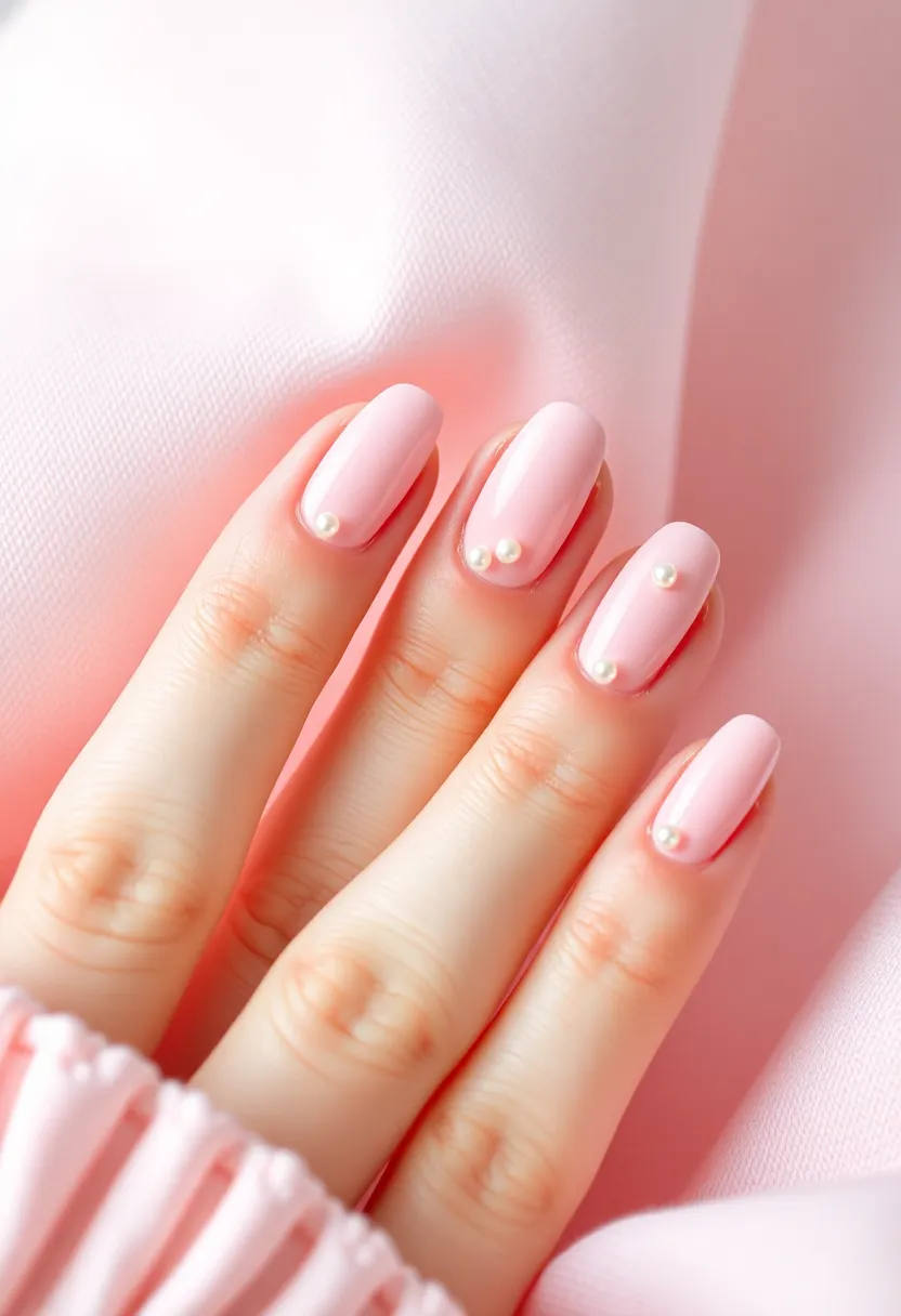 26 Soft Light Pink Nail Ideas for Gentle Elegance - 26. Soft Pink and Pearls