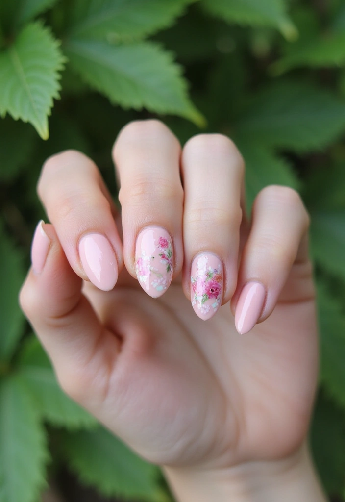 26 Soft Light Pink Nail Ideas for Gentle Elegance - 3. Floral Accents