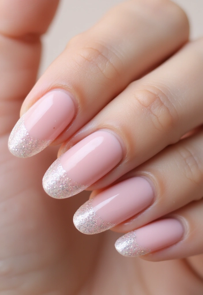 26 Soft Light Pink Nail Ideas for Gentle Elegance - 4. Sparkly Tips