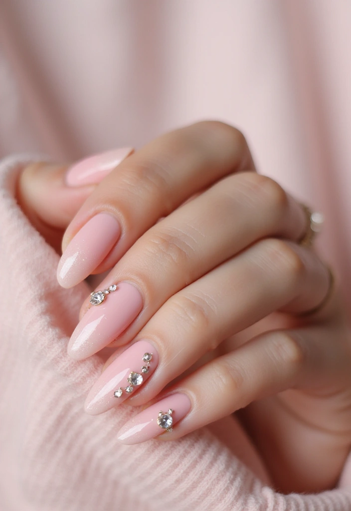 26 Soft Light Pink Nail Ideas for Gentle Elegance - 9. Jewel Accents