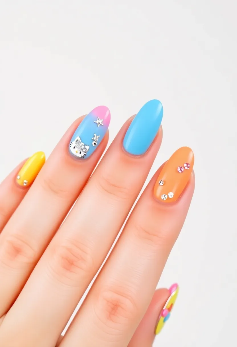 28 Adorable Hello Kitty Acrylic Nail Ideas for Kawaii Cuteness - 11. Hello Kitty Candy Coated Nails