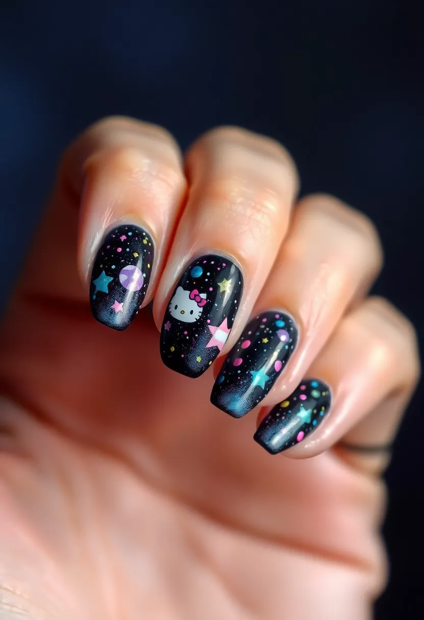 28 Adorable Hello Kitty Acrylic Nail Ideas for Kawaii Cuteness - 12. Hello Kitty Galaxy Nails