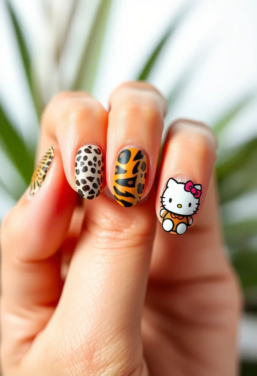 28 Adorable Hello Kitty Acrylic Nail Ideas for Kawaii Cuteness - 13. Hello Kitty Safari Adventure