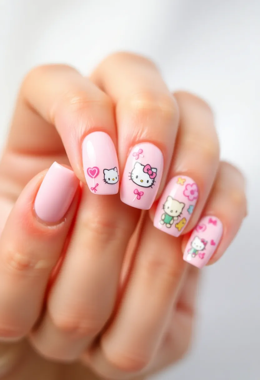28 Adorable Hello Kitty Acrylic Nail Ideas for Kawaii Cuteness - 14. Hello Kitty Candy Land