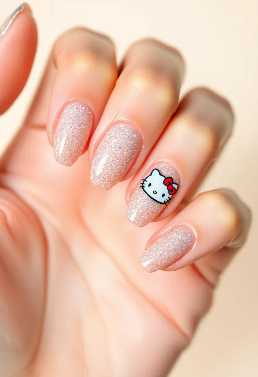 28 Adorable Hello Kitty Acrylic Nail Ideas for Kawaii Cuteness - 15. Hello Kitty Sparkle and Shine