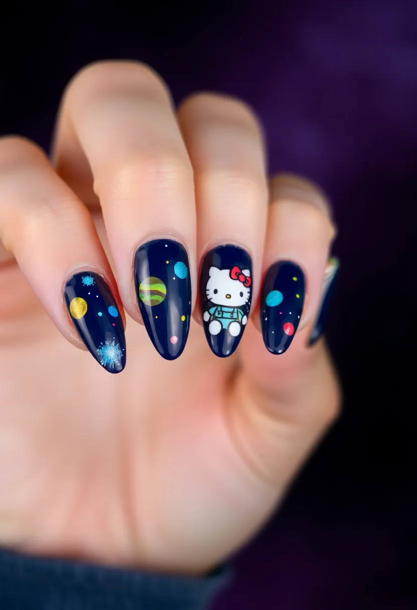 28 Adorable Hello Kitty Acrylic Nail Ideas for Kawaii Cuteness - 16. Hello Kitty Space Explorer