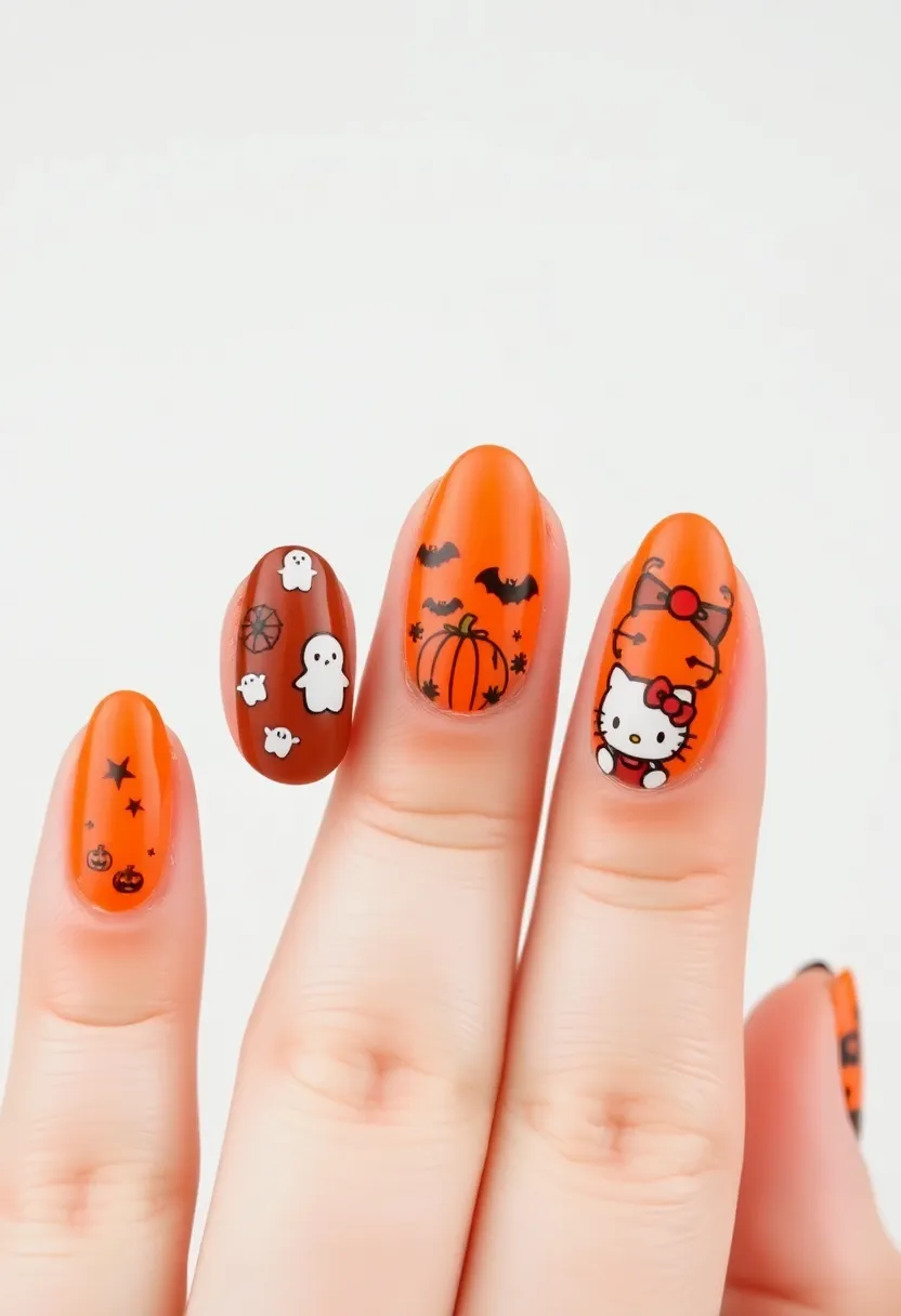 28 Adorable Hello Kitty Acrylic Nail Ideas for Kawaii Cuteness - 18. Hello Kitty Halloween Fun