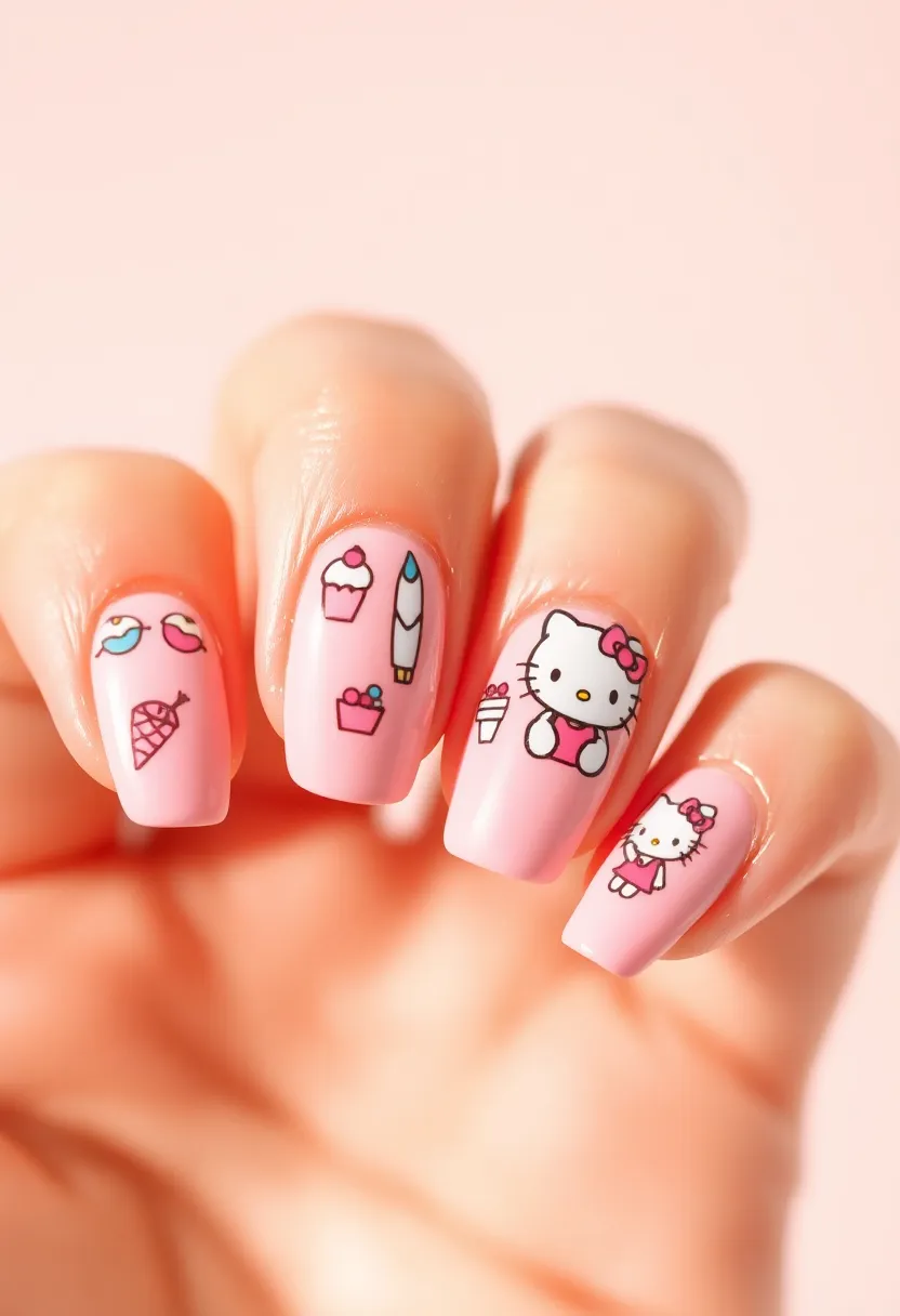 28 Adorable Hello Kitty Acrylic Nail Ideas for Kawaii Cuteness - 19. Hello Kitty Sweet Treats