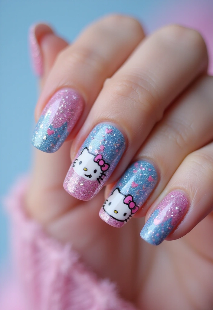 28 Adorable Hello Kitty Acrylic Nail Ideas for Kawaii Cuteness - 2. Glittery Hello Kitty Delight