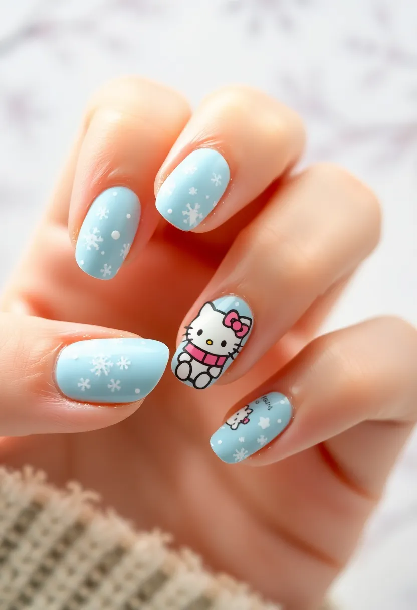 28 Adorable Hello Kitty Acrylic Nail Ideas for Kawaii Cuteness - 23. Hello Kitty Winter Wonderland