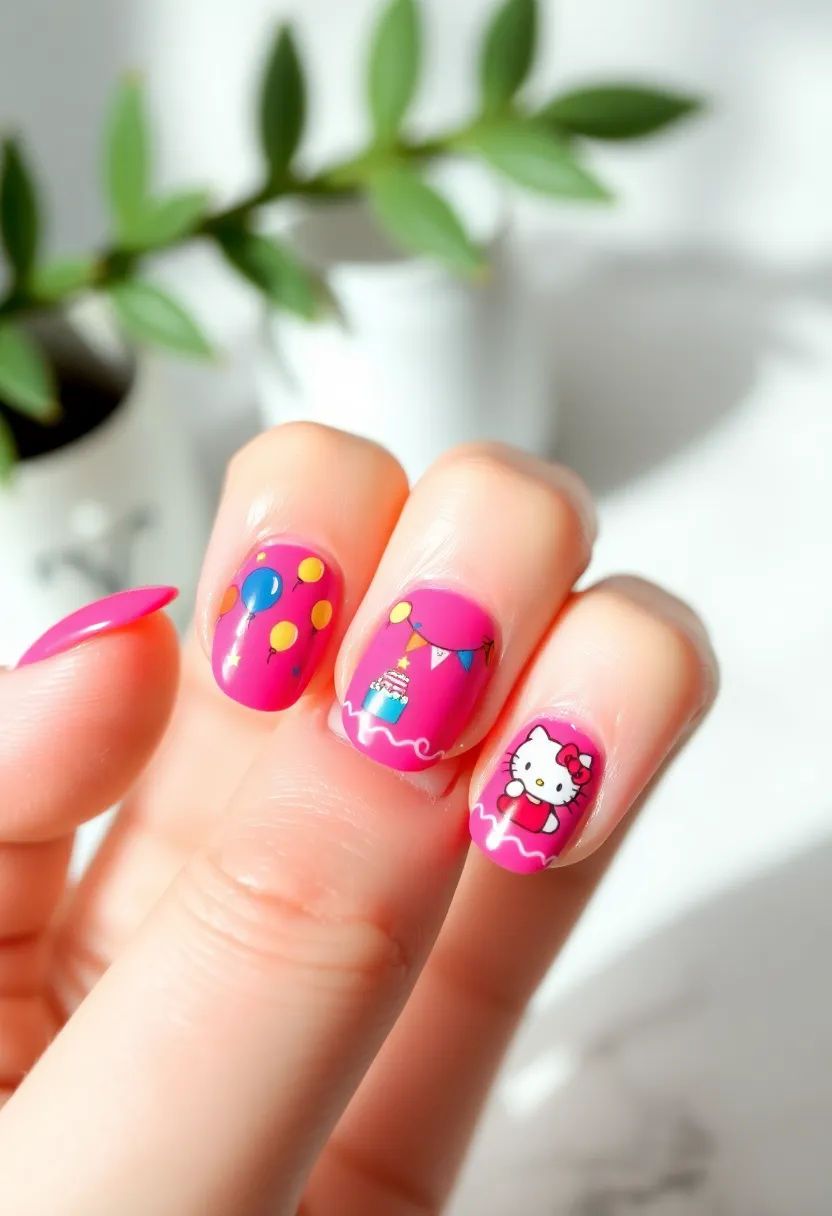 28 Adorable Hello Kitty Acrylic Nail Ideas for Kawaii Cuteness - 24. Hello Kitty Birthday Bash