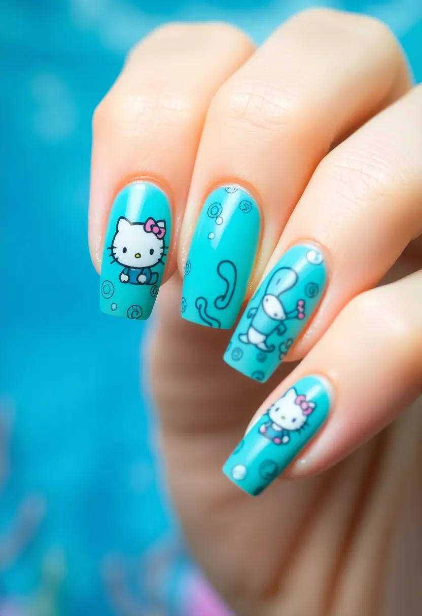 28 Adorable Hello Kitty Acrylic Nail Ideas for Kawaii Cuteness - 27. Hello Kitty Under the Sea