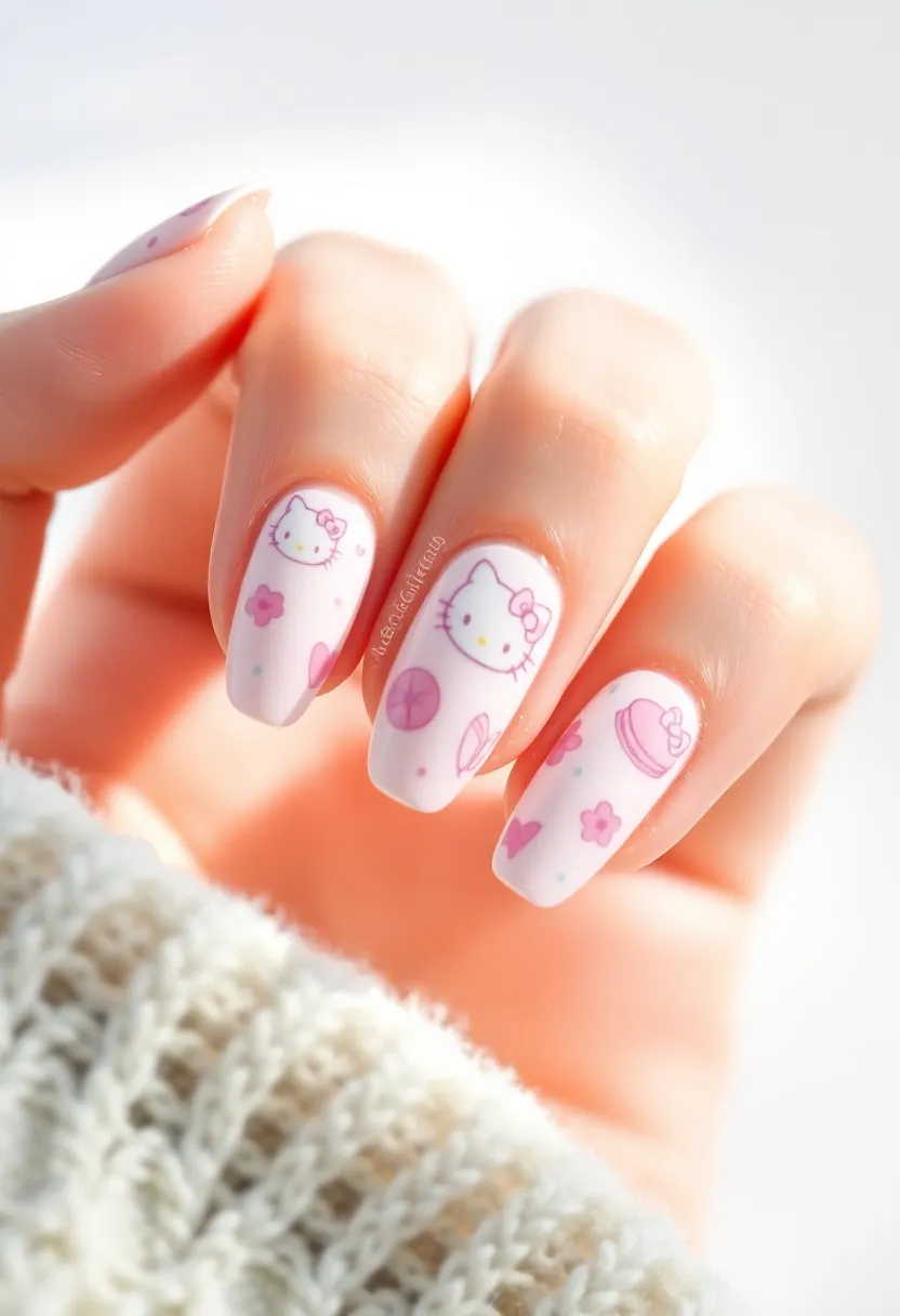 28 Adorable Hello Kitty Acrylic Nail Ideas for Kawaii Cuteness - 28. Hello Kitty Tea Party