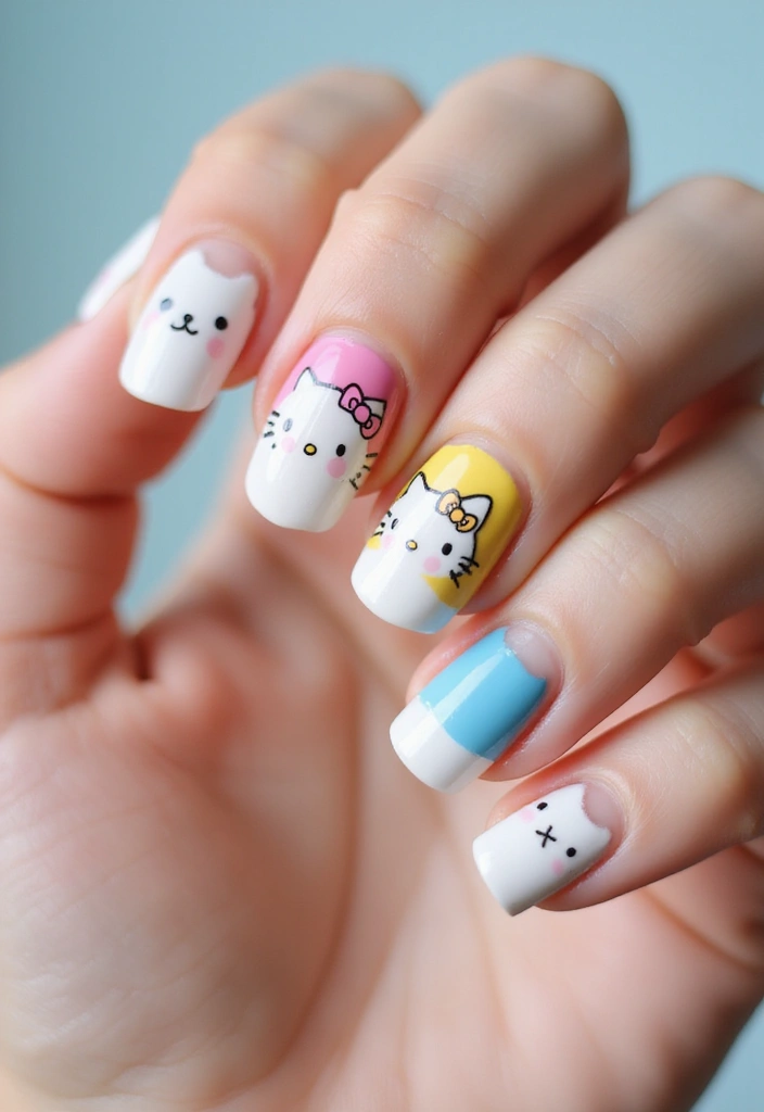 28 Adorable Hello Kitty Acrylic Nail Ideas for Kawaii Cuteness - 3. Hello Kitty Face Nails