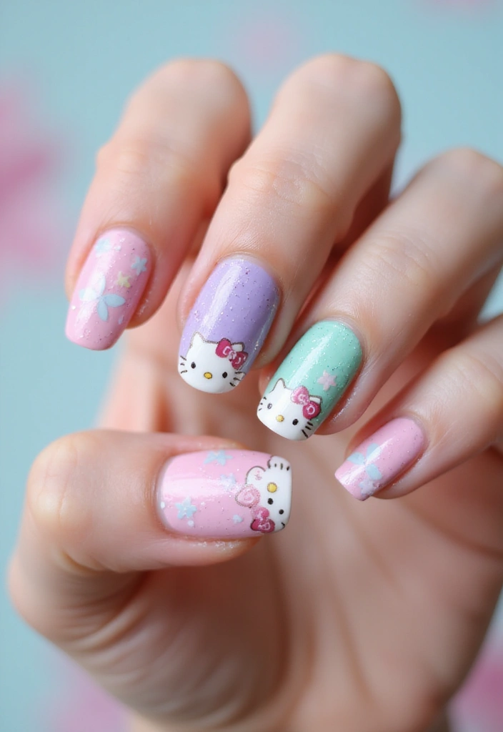 28 Adorable Hello Kitty Acrylic Nail Ideas for Kawaii Cuteness - 9. Hello Kitty Floral Fusion