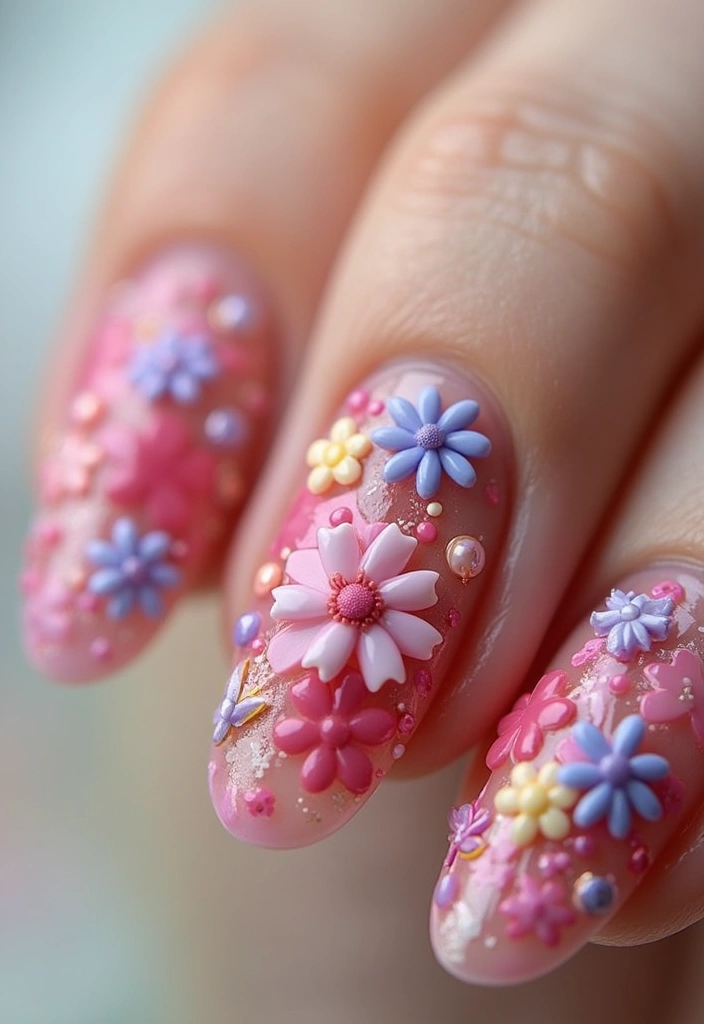 28 Blooming Spring Nail Ideas That'll Make Your Fingers Pop - 13. Layered Floral Art