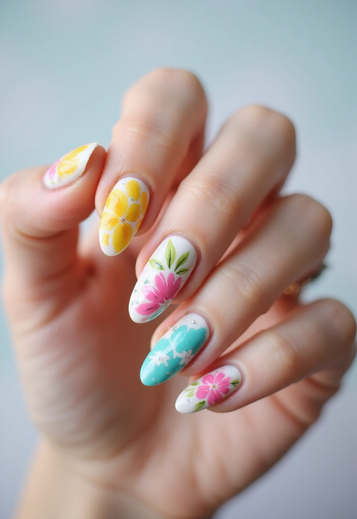 28 Blooming Spring Nail Ideas That'll Make Your Fingers Pop - 14. Bright and Bold Floral Mix