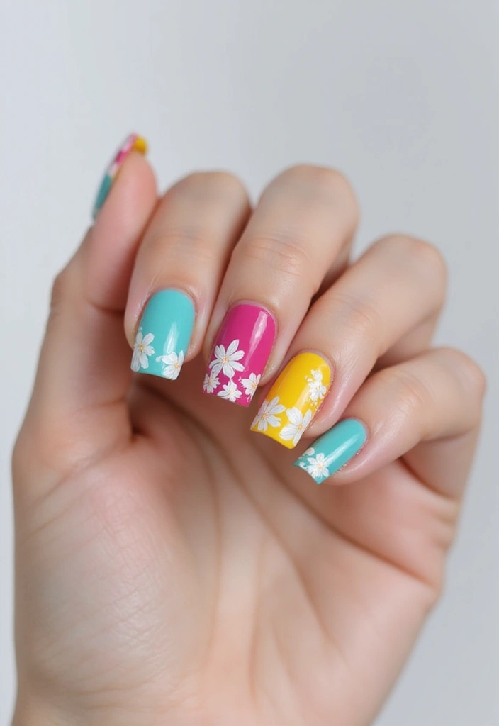 28 Blooming Spring Nail Ideas That'll Make Your Fingers Pop - 16. Color Block Flowers