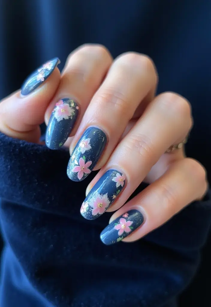 28 Blooming Spring Nail Ideas That'll Make Your Fingers Pop - 23. Twinkling Floral Night