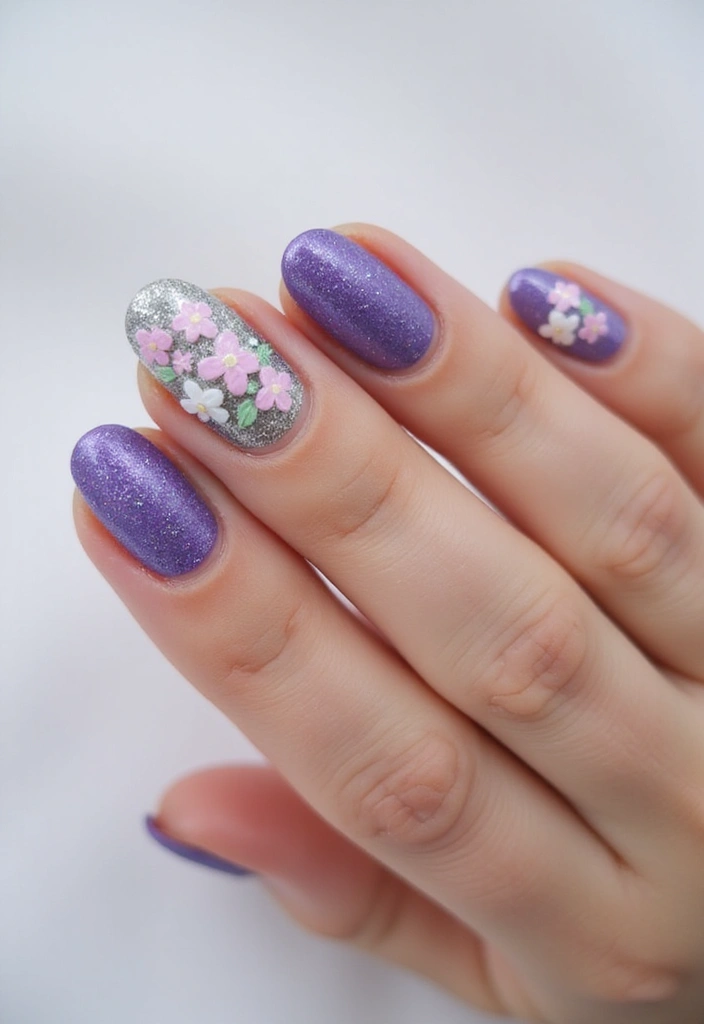 28 Blooming Spring Nail Ideas That'll Make Your Fingers Pop - 8. Floral Glitter Fade