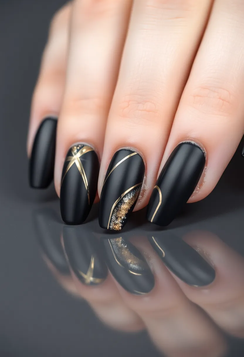 28 Bold Black Nail Ideas for Mysterious Alluring Power - 15. Metallic Black Accents