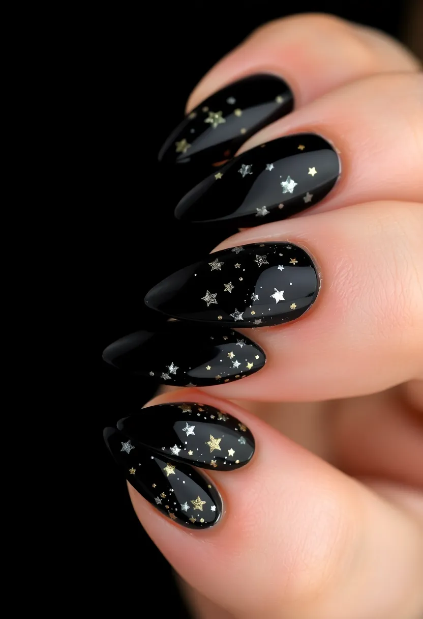 28 Bold Black Nail Ideas for Mysterious Alluring Power - 2. Midnight Stars