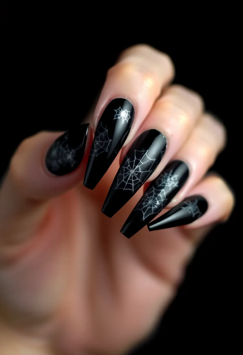28 Bold Black Nail Ideas for Mysterious Alluring Power - 21. Black Spider Webs