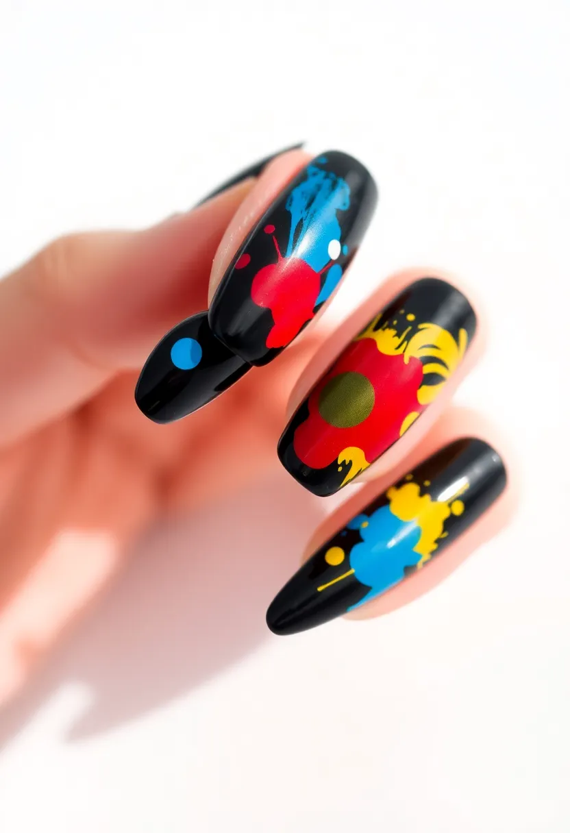28 Bold Black Nail Ideas for Mysterious Alluring Power - 22. Black with Abstract Art