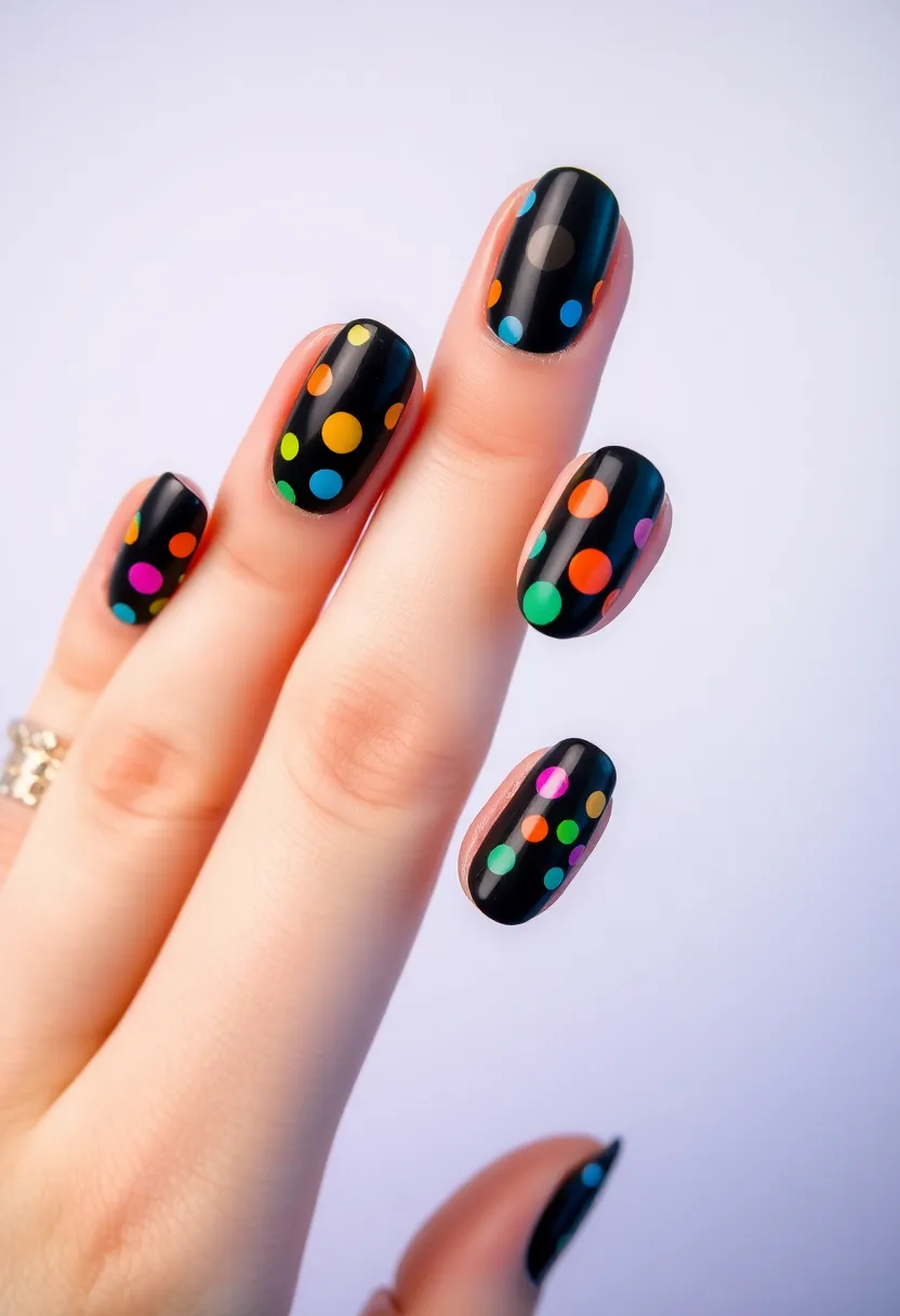 28 Bold Black Nail Ideas for Mysterious Alluring Power - 26. Black with Dots