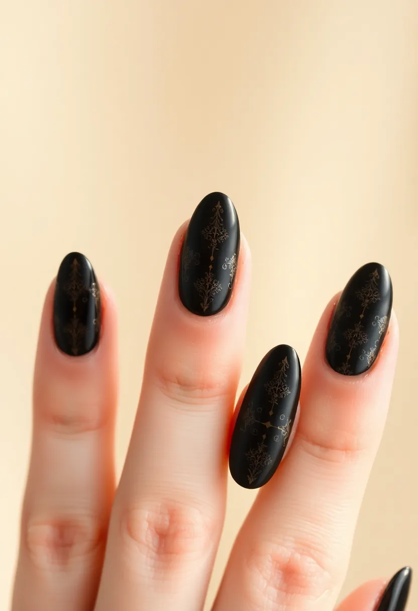 28 Bold Black Nail Ideas for Mysterious Alluring Power - 27. Black with Vintage Designs