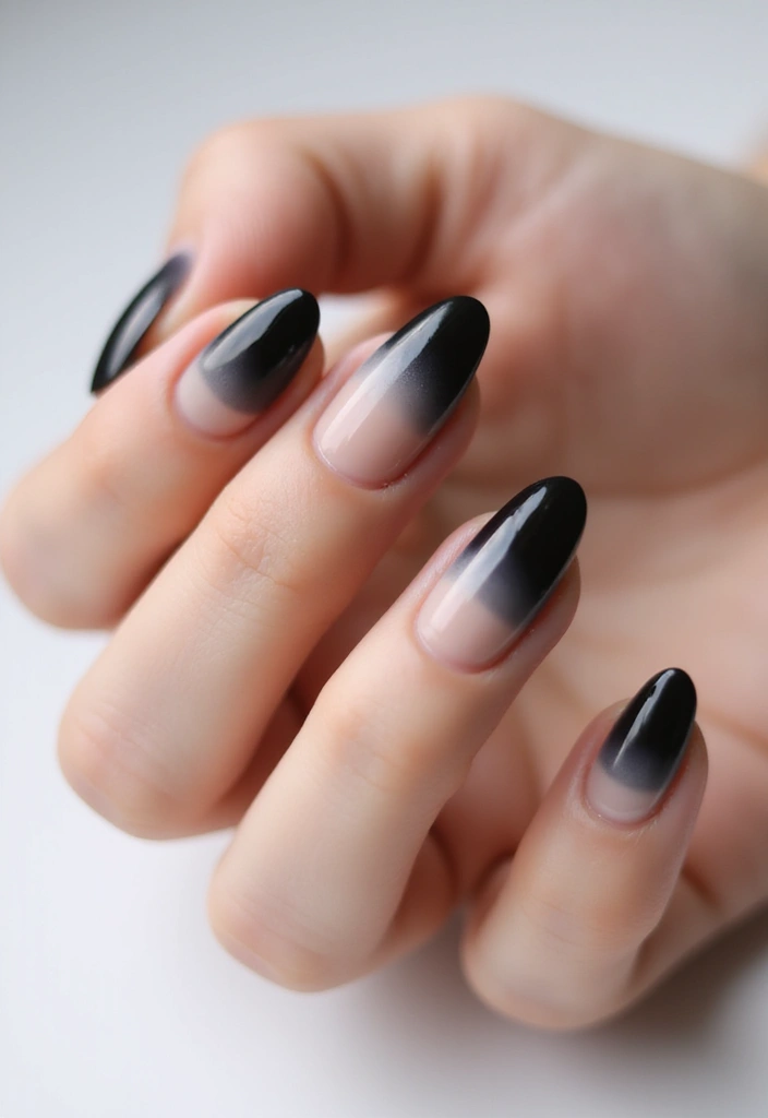 28 Bold Black Nail Ideas for Mysterious Alluring Power - 4. Black Ombre Tips