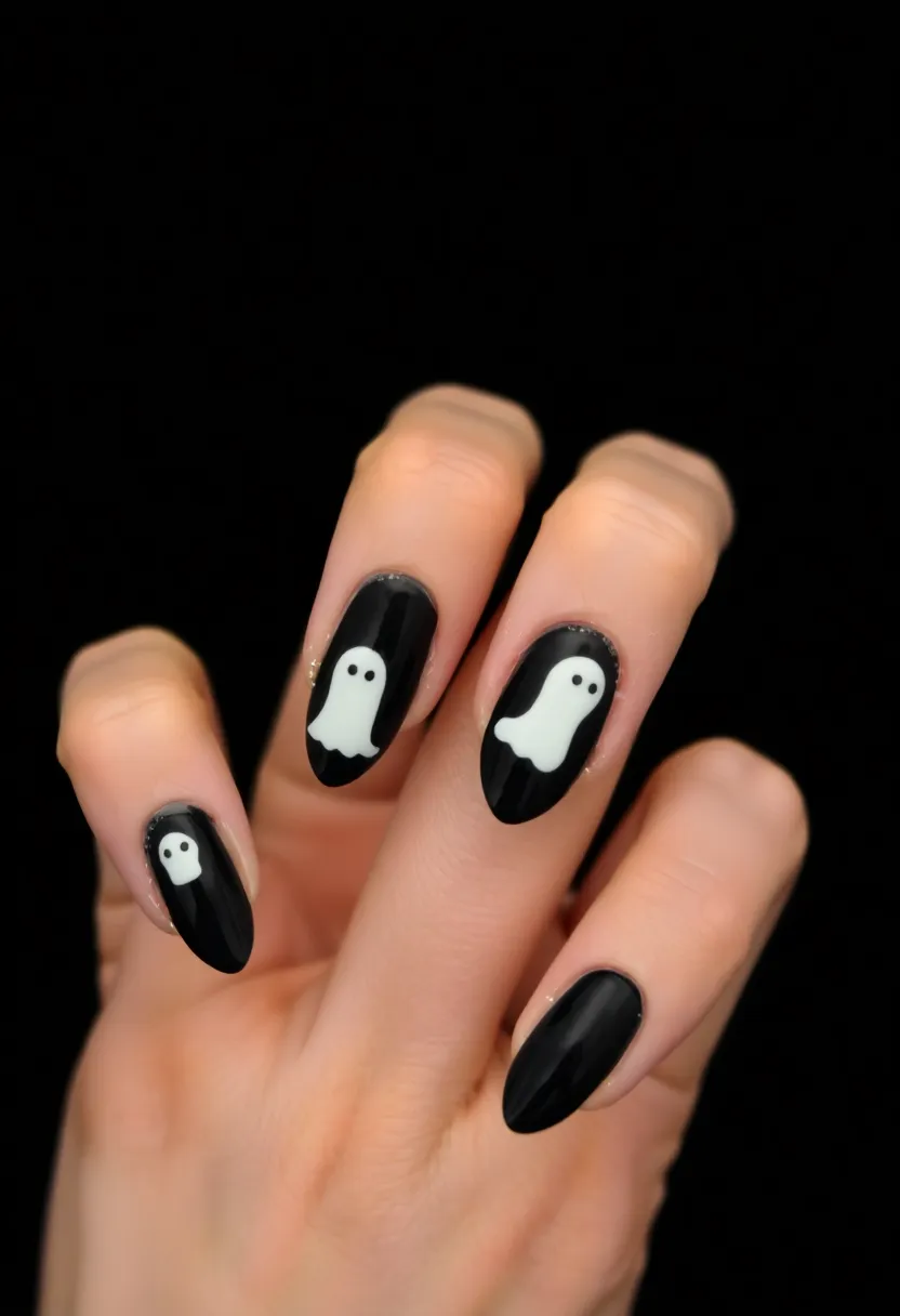 28 Bold Black Nail Ideas for Mysterious Alluring Power - 5. Spooky Ghosts and Ghouls