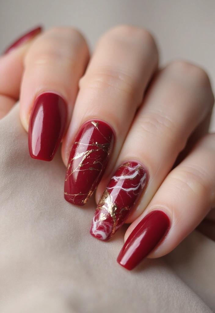 28 Bold Red Nail Ideas for Confident - 10. Red Marble Effect