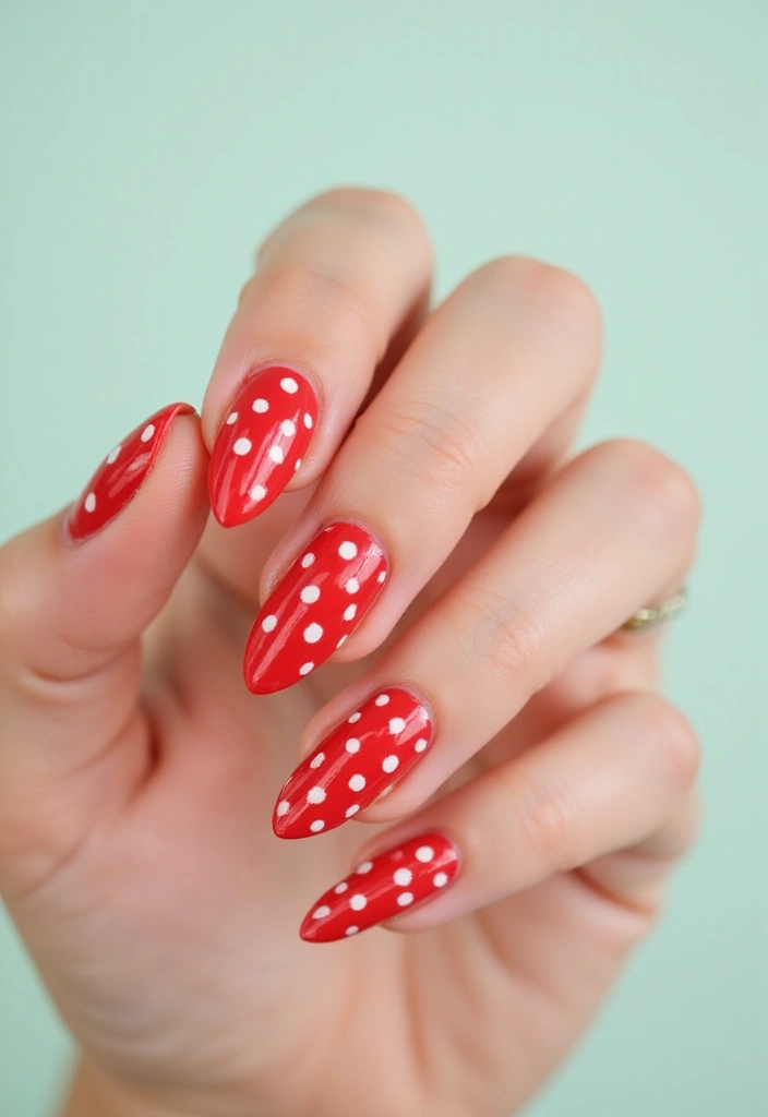 28 Bold Red Nail Ideas for Confident - 13. Red and White Polka Dots