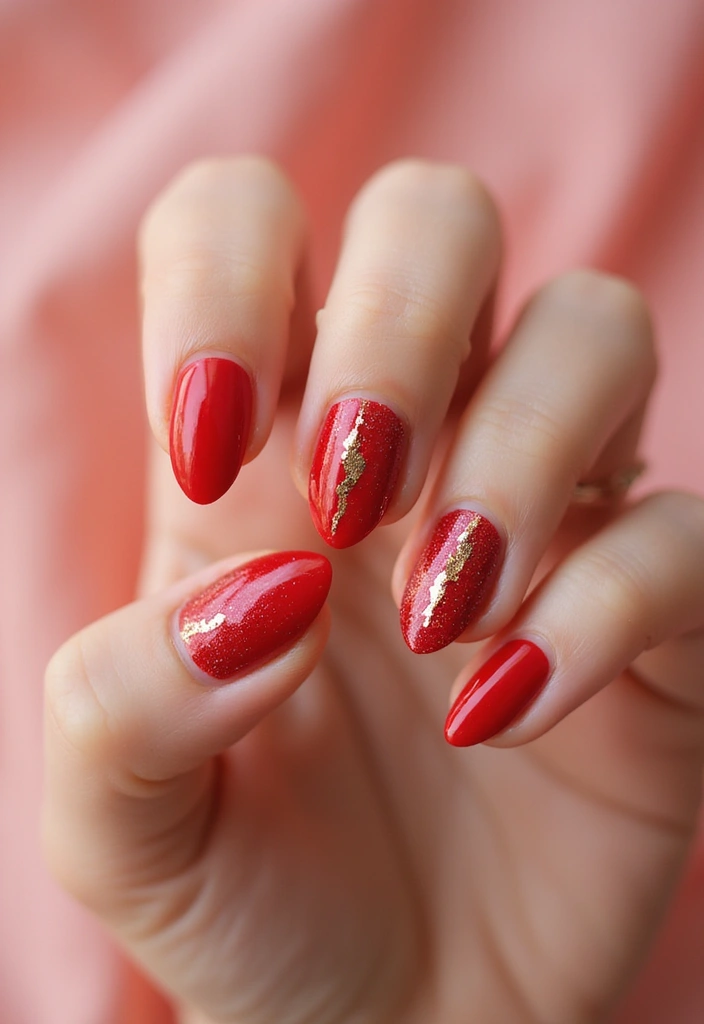 28 Bold Red Nail Ideas for Confident - 15. Red Foil Accents