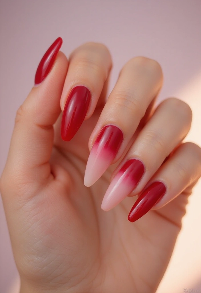 28 Bold Red Nail Ideas for Confident - 19. Red and Pink Gradient