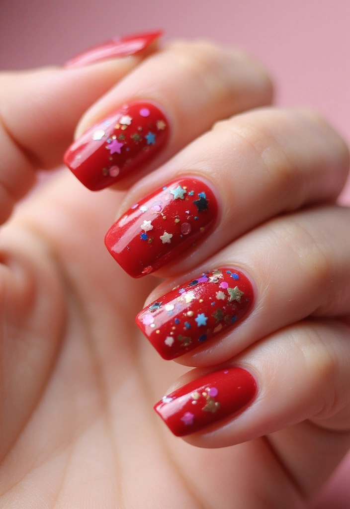 28 Bold Red Nail Ideas for Confident - 20. Red Confetti Nails